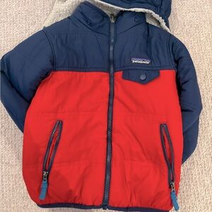 Kids Patagonia reversible fleece and puffer jackets with detachable hood